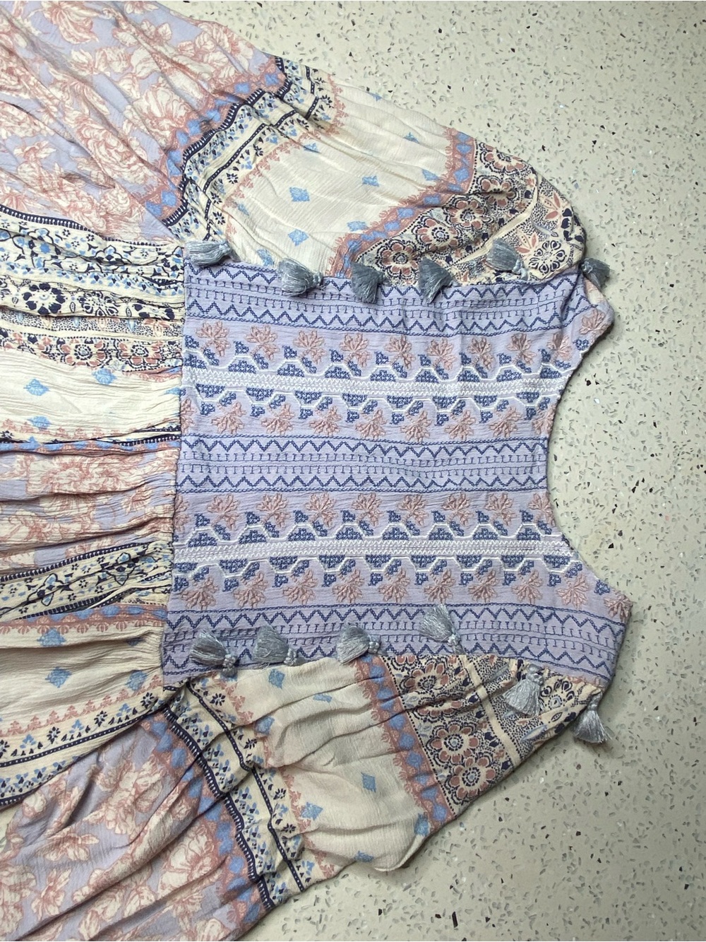 Boho Floral Peasant Top in Lavender & Cream